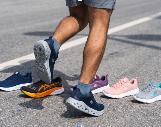 a person running on road surface with gadz shoes 